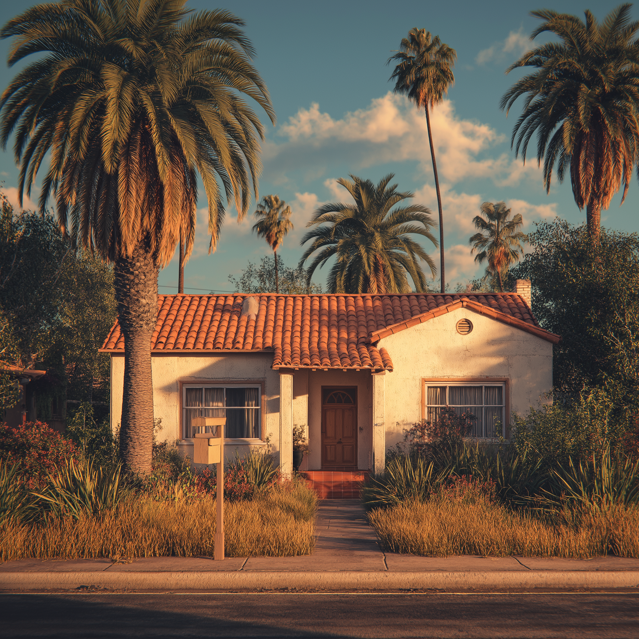 3D illustration of California ranch house in foreclosure