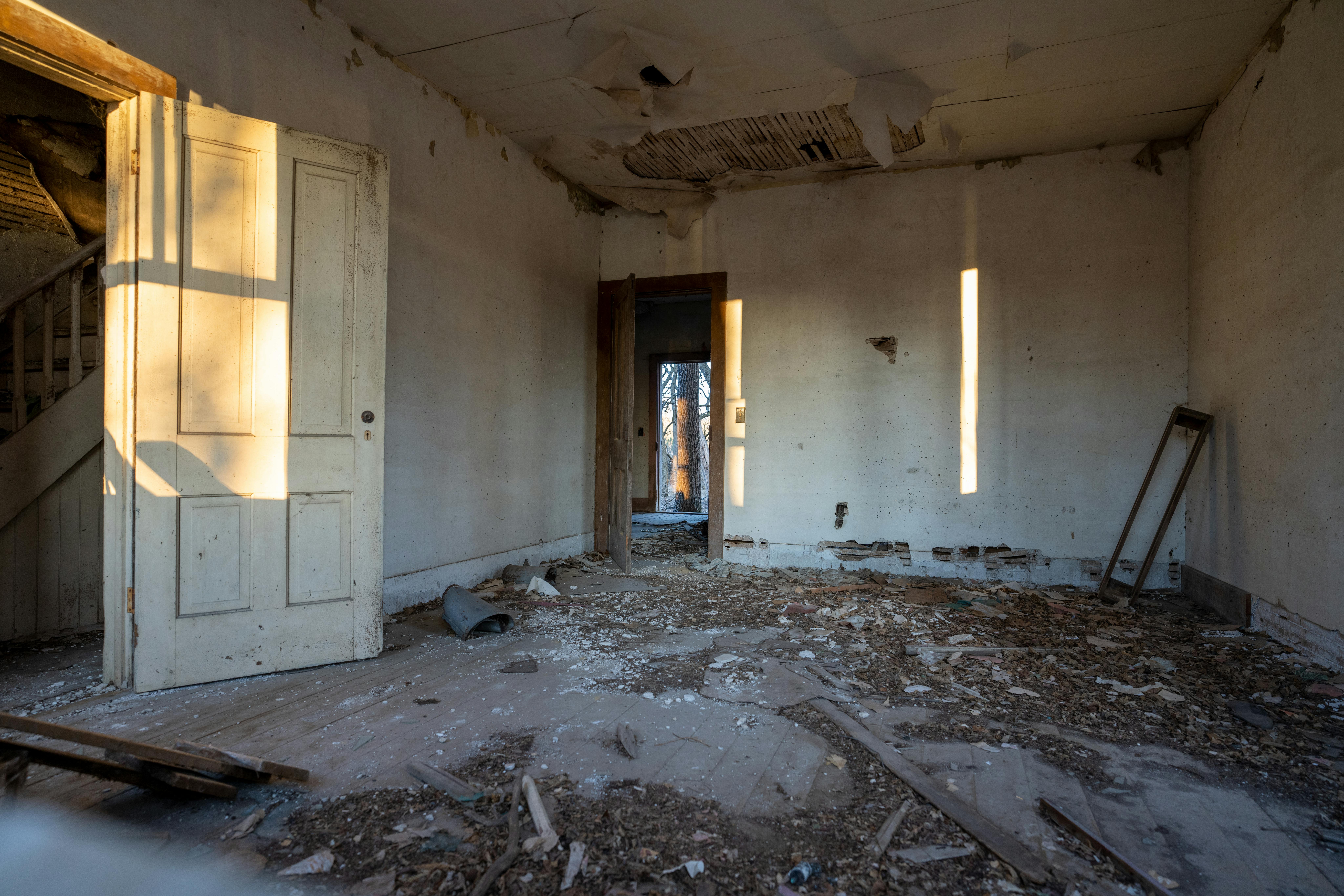 Interior of house needing repairs in California